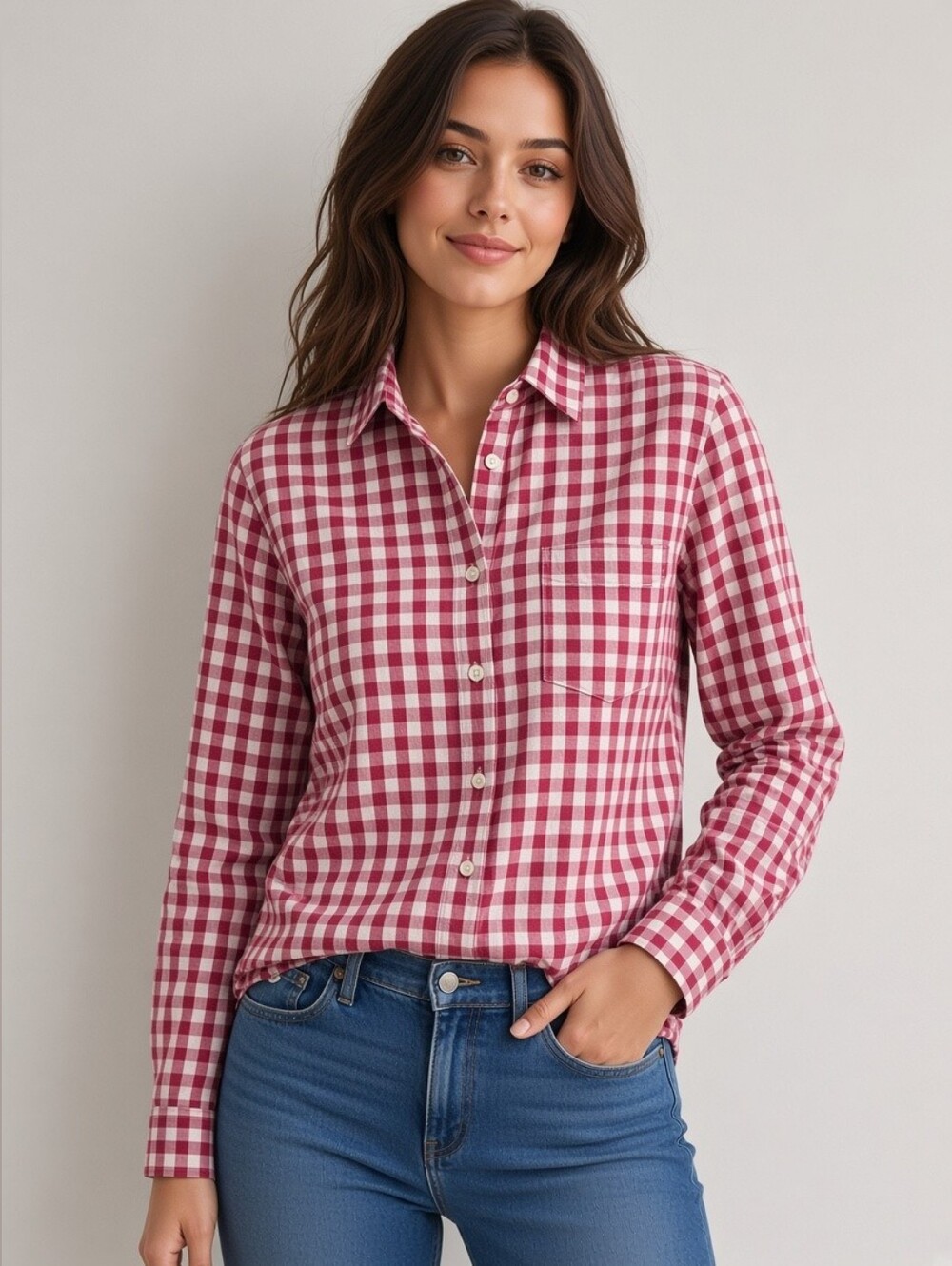 J. Crew Red Gingham Button-Up Shirt - Womens